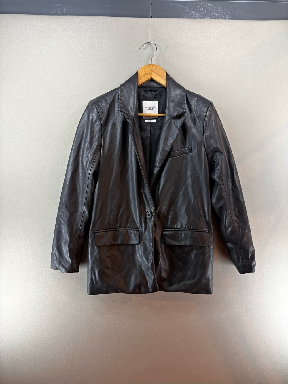 Abercrombie And Fitch Women BOYFREND Leather Blazer Jacket Size XS Black